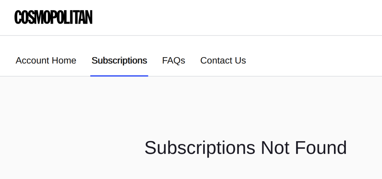 A web portal screenshot showing no subscriptions found