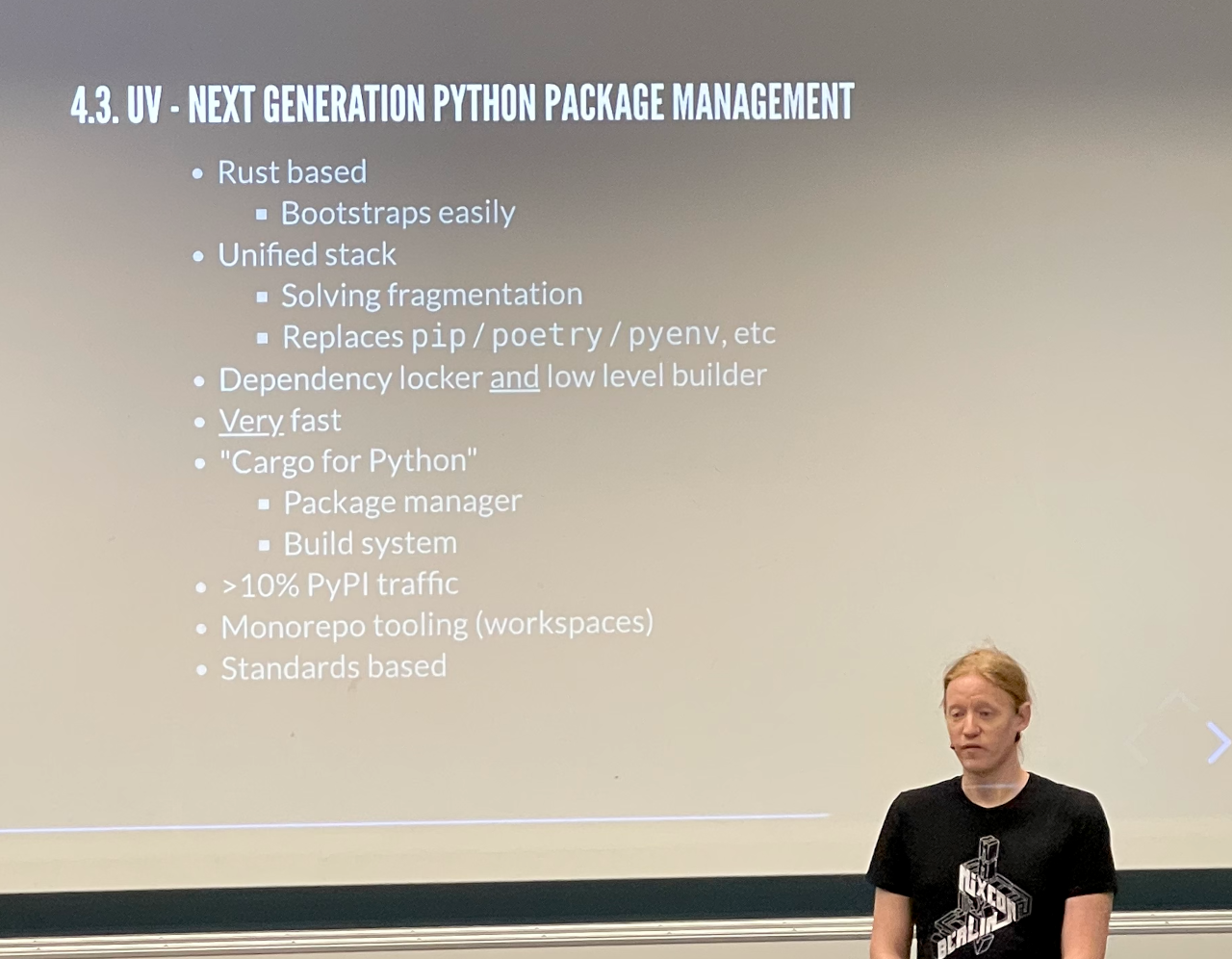 a slide about using uv for managing Python packages
