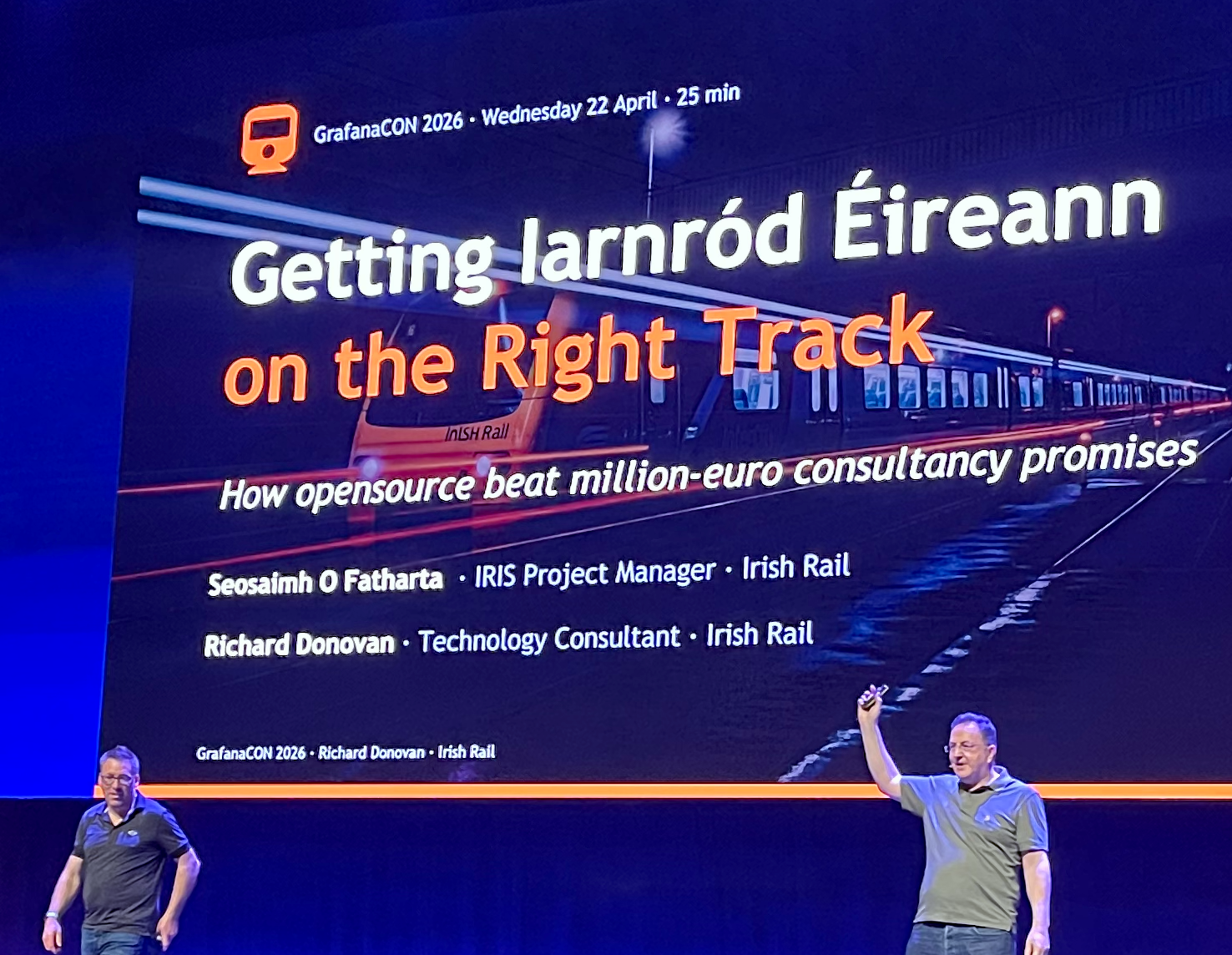 Seosaimh and Richard on stage