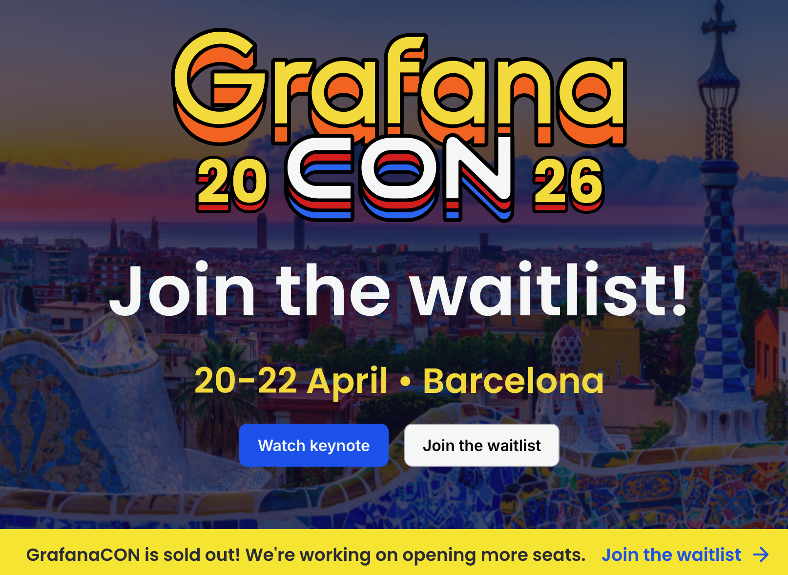 Website screenshot showing a sold out conference