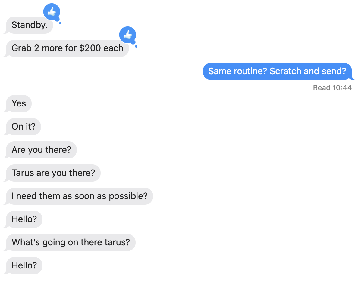 screenshot of final conversation between scammer and me