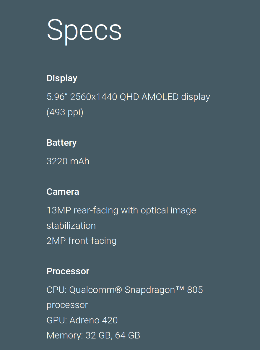 Nexus 6 Specs