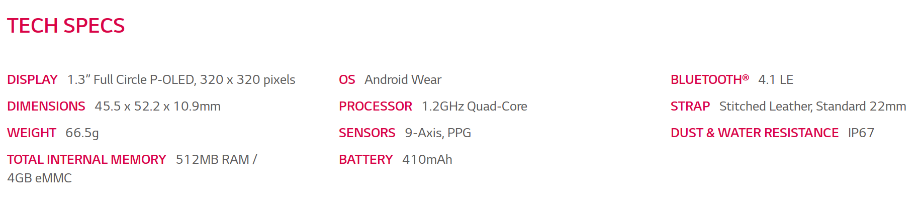 Urbane Specifications