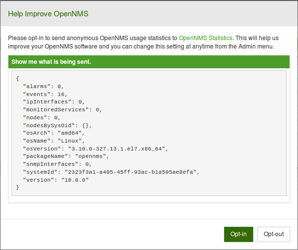 OpenNMS Opt-In Screen