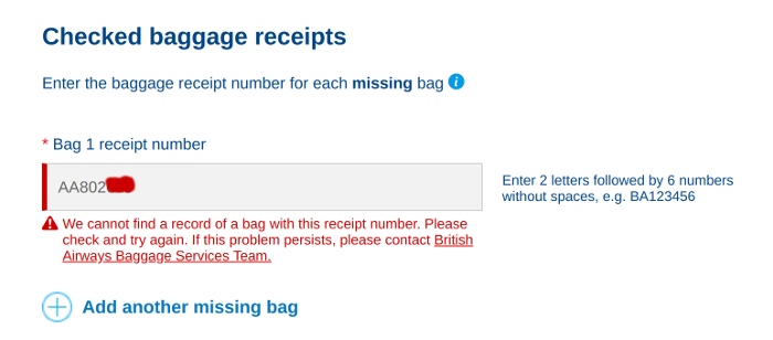 BA Tracking Website - error