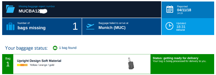 BA Tracking Website - missing bag