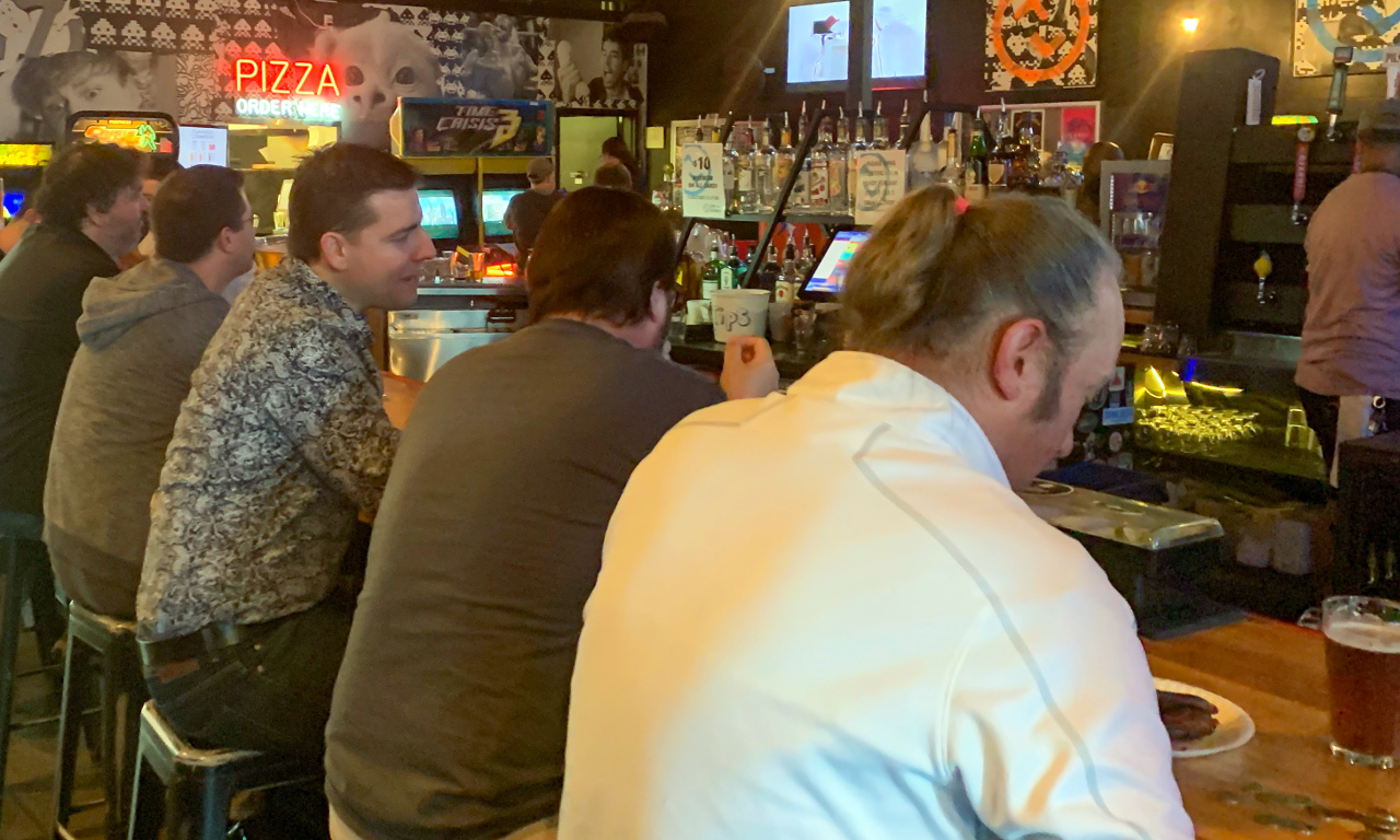 2019 Dev-Jam: People at the Bar at Up-Down.