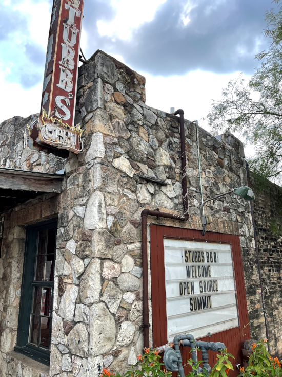 The Stubbs Restaurant sign feature a billboard welcoming the Open Source Summit